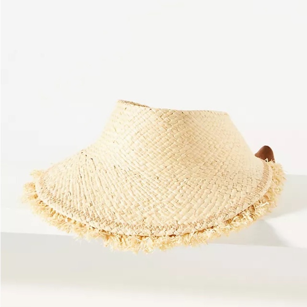 Anthropologie Wyeth Fringe New Stylish Tan Straw Sun Visor